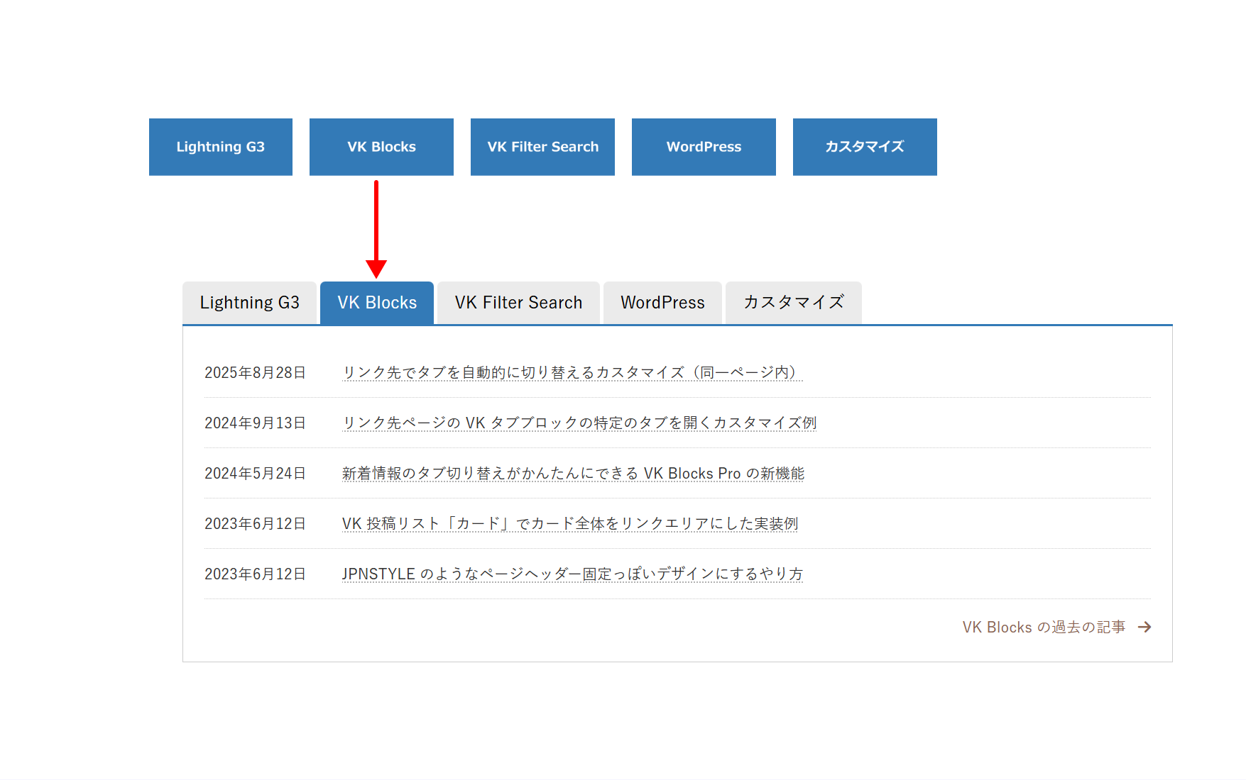 リンク先でタブを自動的に切り替えるカスタマイズ（同一ページ内）